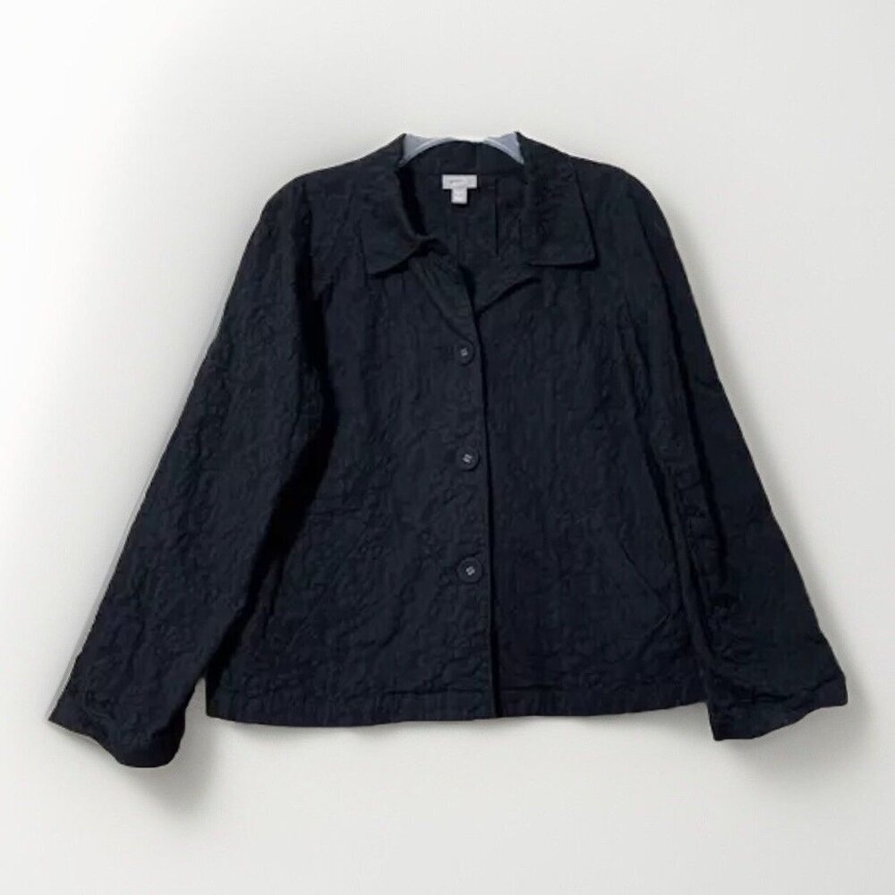 J Jill Black Textured Jacket Womens Medium Button Up Minimalist Everyday Casual